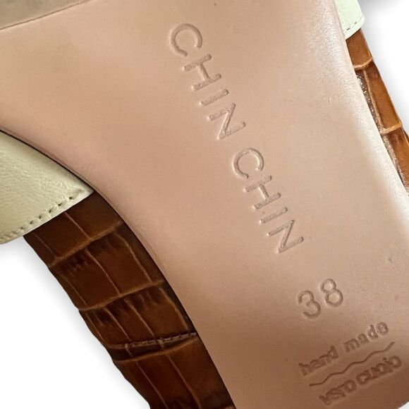 CHIN CHIN Designer Crocodile Print Square Toe Leather Fringe Heeled Loafers - Picture 10 of 15